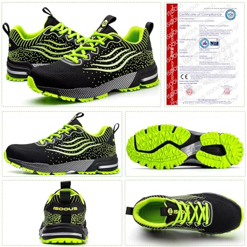 Image of ISOOUS Steel Toe Shoes for Men Women Lightweight Safety Shoes Comfortable | Cushion Steel Toe Sneakers Indestructible Work Shoes Non Slip Breathable Industrial Construction Kevlar Anti-Puncture Unisex