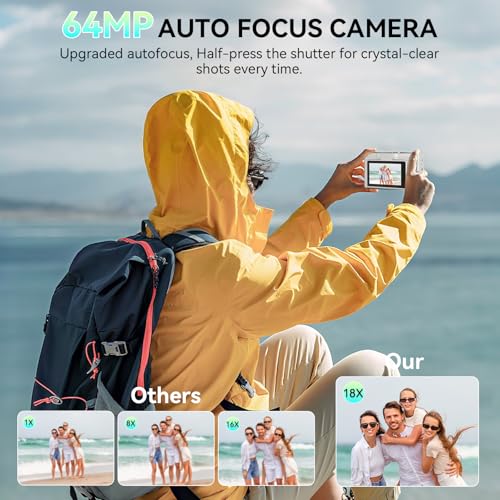 Image of 4K Digital Camera for Photography,64MP Vlogging Camera for YouTube with 3 inch 180 Flip Screen,18X Digital Zoom Point and Shoot Camara with 64GB Micro SD Card (White)