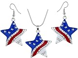 KILNEX 4th of July Earrings for Women-Patriotic Red White Blue American USA Flag Star Pendant Necklace-Independence Day- Veterans' Day (Star Earrings+Necklace)