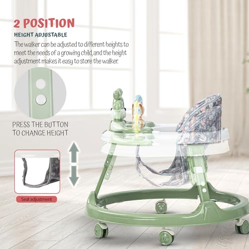Image of Baybee Bunny Foldable Round Kids Walker with 2 Height & 3 Seat Adjustable | Activity Walker for Baby with Musical Toy Bar | 6-18 Months Boys Girls (Green)