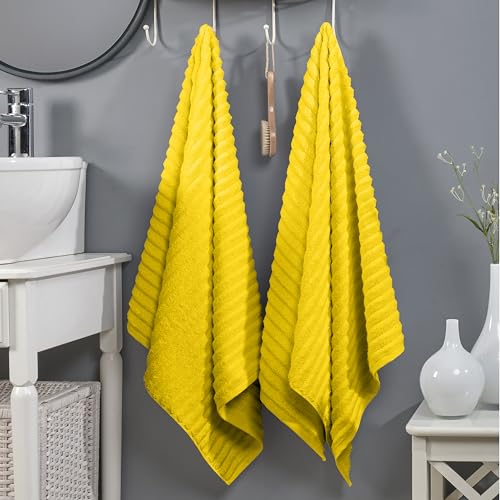 Image of Elegant Comfort 100% Turkish Cotton Corduroy Ribbed Luxury Soft 2 Pack Bath Towels 27 x 54 Inch - Ultra Plush, Absorbent, Quick Dry, Hotel Spa Quality Towels for Bathroom Essentials, Yellow