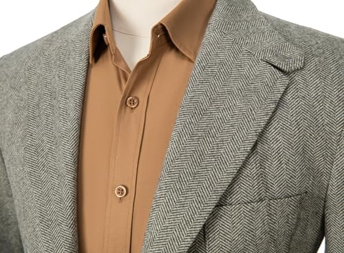 Mens Tweed Herringbone Suits 2 Piece Wedding Groomsmen Outfit for Men Prom Party Suits Blazer Jacket Pants Set3