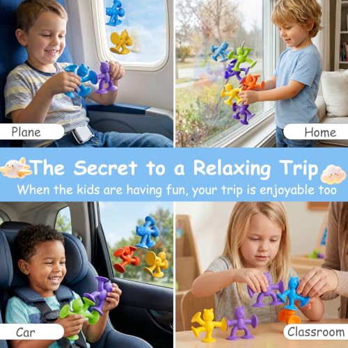 Image of 24PCS Suction Cup Toys for Toddlers 1-3, No-Hole Mold-Free Bath Toys | Silicone Suction Toys for Baby, Sensory Building & Fidget Toys for Kids, Window Tray Travel Toys for Boys Girls
