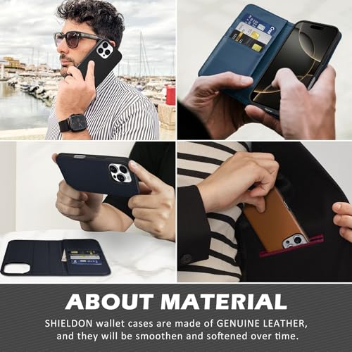 SHIELDON Case for iPhone 16 Pro Max 6.9", Genuine Leather Detachable Folio Wallet Magnetic Wireless Charging Card Holder Kickstand Shockproof Cover Compatible with iPhone 16 Pro Max - Nappa Royal Blue by SHIELDON - Image 9