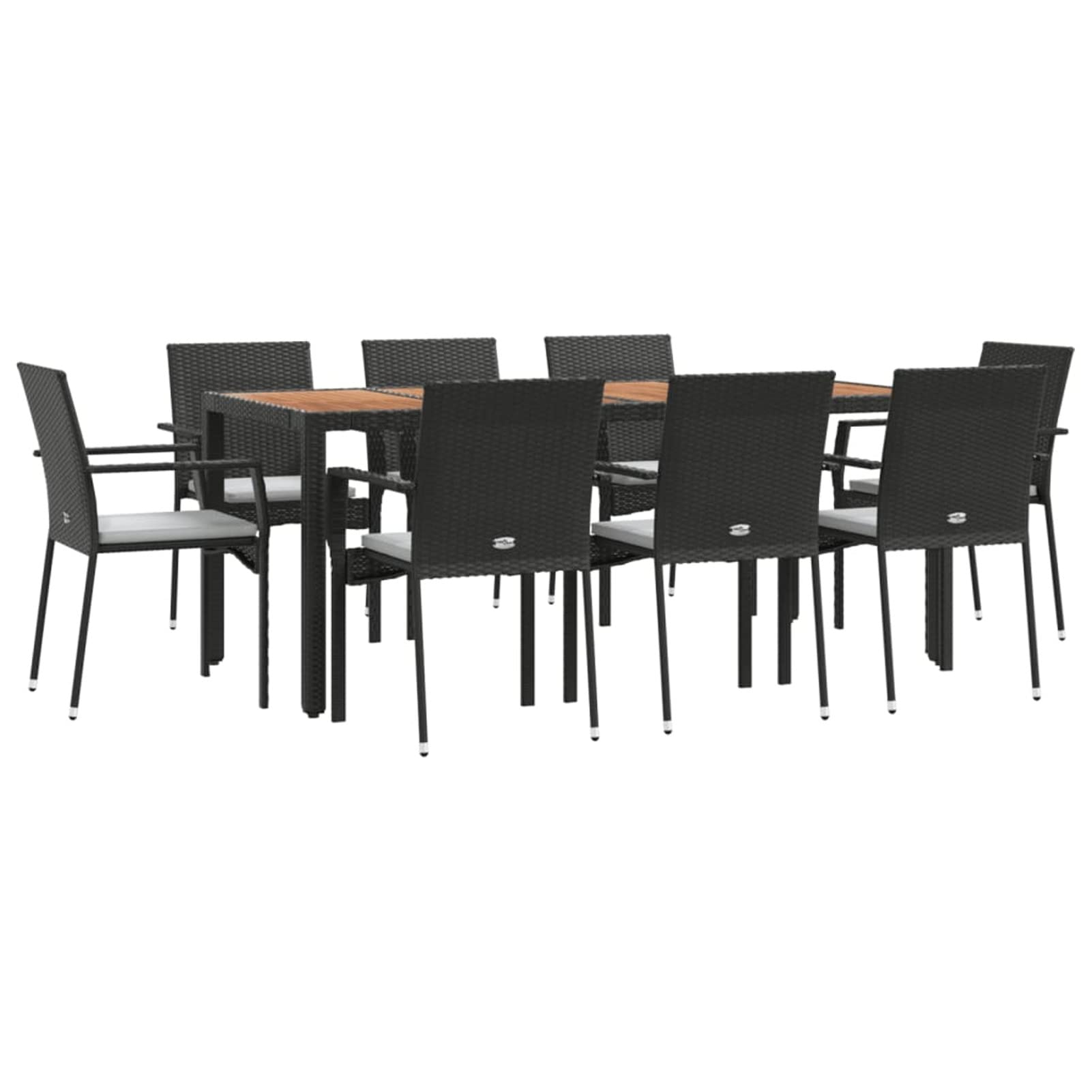 Salon de jardin 9 pièces en polyrotin 8 personnes Table de jardin avec chaises empilables Noir