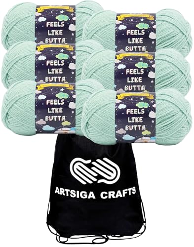 Image of Lion Brand Yarn Feels Like Butta 215-173 Seafoam | 6 Skeins, Same Dye Lot, Project Bag, CYC #4 Worsted, 100% Polyester, Ideal for Crochet, Knitting Baby Blankets, Amigurumi