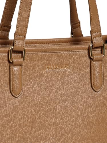 Image of Berrylush Women Solid Tote Bag | PU Synthetic Leather Two Handle Handbag | Spacious Zip Closure Shoulder Bag with Inner Pockets | Stylish Everyday & Office Use Bag