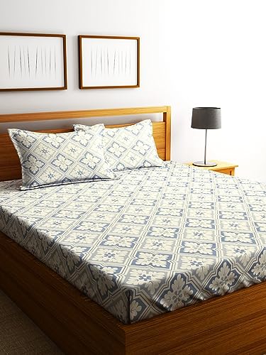 Image of Home Sizzler 144TC Floral Delight Grey Double Bedsheet with 2 King Size Pillow Covers