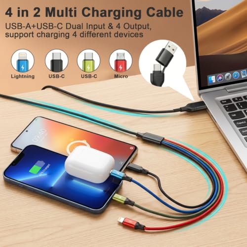 Image of Verilux 6 in 1 Multi Charging Cable, 3.9FT /1.2M C Type Charger Cable for All Devices Braided USB A /C to Lighting /Type C /Micro USB Ports, Universal Charger Cable for iPhone Series /Galaxy /Tablets /PS