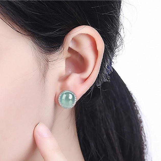 Orecchini in pietra verde blu in giada in argento 925 for donna Grande perno cabochon