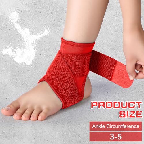 Image of Honoson 2 Pcs Ankle Brace Kid Ankle Support Youth Neoprene Lace up Compression Sleeve Foot Brace Stabilizer with Adjustable Strap for Sport Sprained Plantar Fasciitis Achilles Tendonitis(Red,S)