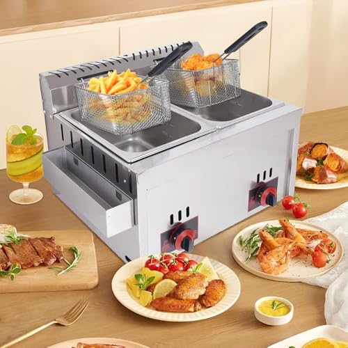 robwibw Gas Fritteuse Gastro 20L Gewerbliche Doppel Gasfritteuse Edelstahl Profi Gasfritteuse Mit Pommeskorb Für Restaurant, Heimküche, Snackbar – Bild 8