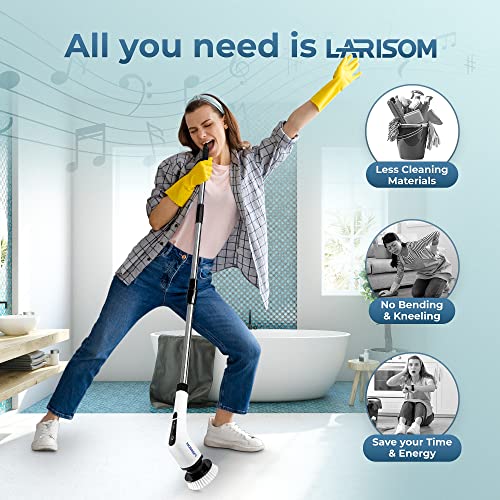 Larisom 2023 Electric Spin Scrubber, Portable Cleaning Brush With 2 Cloths, Long Handle, 7 Replaceable Brushes, Power Shower Scrubber For Bathroom, Bathtub, Toilet, Tile, Floor, Kitchen, Car Cleaning #TOP5
