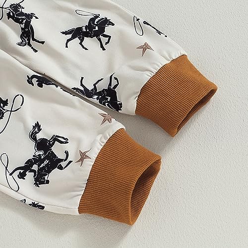 Toddler Kids Boys Long Sleeve Cowboy Letter Printing Color Block Crewneck Sweater Tops Lace Up Pants Outfits2