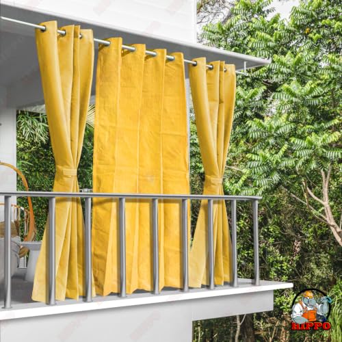 Image of HIPPO 150 GSM Outdoor Sun Blocking Balcony Eyelet /Grommet CurtainsCurtains Sun & UV Protection, Light Filtering Window Curtain (Yellow, 4.5FTX4.5FT, 1PC)