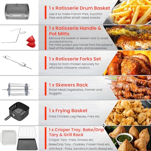 Image of INALSA Air Fryer Oven|12L,1700W|Stainless Steel Body|12-in-1 Functions,Fry,Bake,Grill,Dehydrate&Reheat|12 Preset|Rotisserie&Convection|Dishwasher Safe Accessories|2Yr Warranty,2025ModelCrisp Pro 12