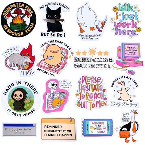 16PC Funny Work Magnets Cute Meme Fun Hilarious Witty Sarcastic Decor Goose Duck Skeleton Decorative Animal Accessories Kitchen Magnet for Refrigerator Locker Office Gifts for Coworkers Friends