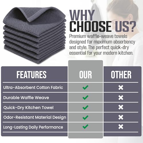 Image of Ameri-Homes 100% Cotton Waffle Weave Kitchen Dish Cloths 6-Pack- Ultra Absorbent & Quick Dry Cleaning Towels for Dishes, Counters & Kitchen Use - Soft, Durable & Lint-Free13.50 X 13.50 inches (Gray)