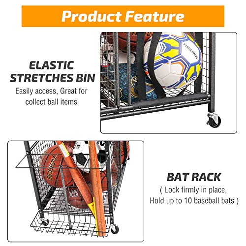 Plkow Sports Equipment Storage For Garage, Indoor/Outdoor Sports Rack For Garage, Ball Storage Garage Organizer With Basket And Hooks, Toy/Sports Gear Storage #TOP3