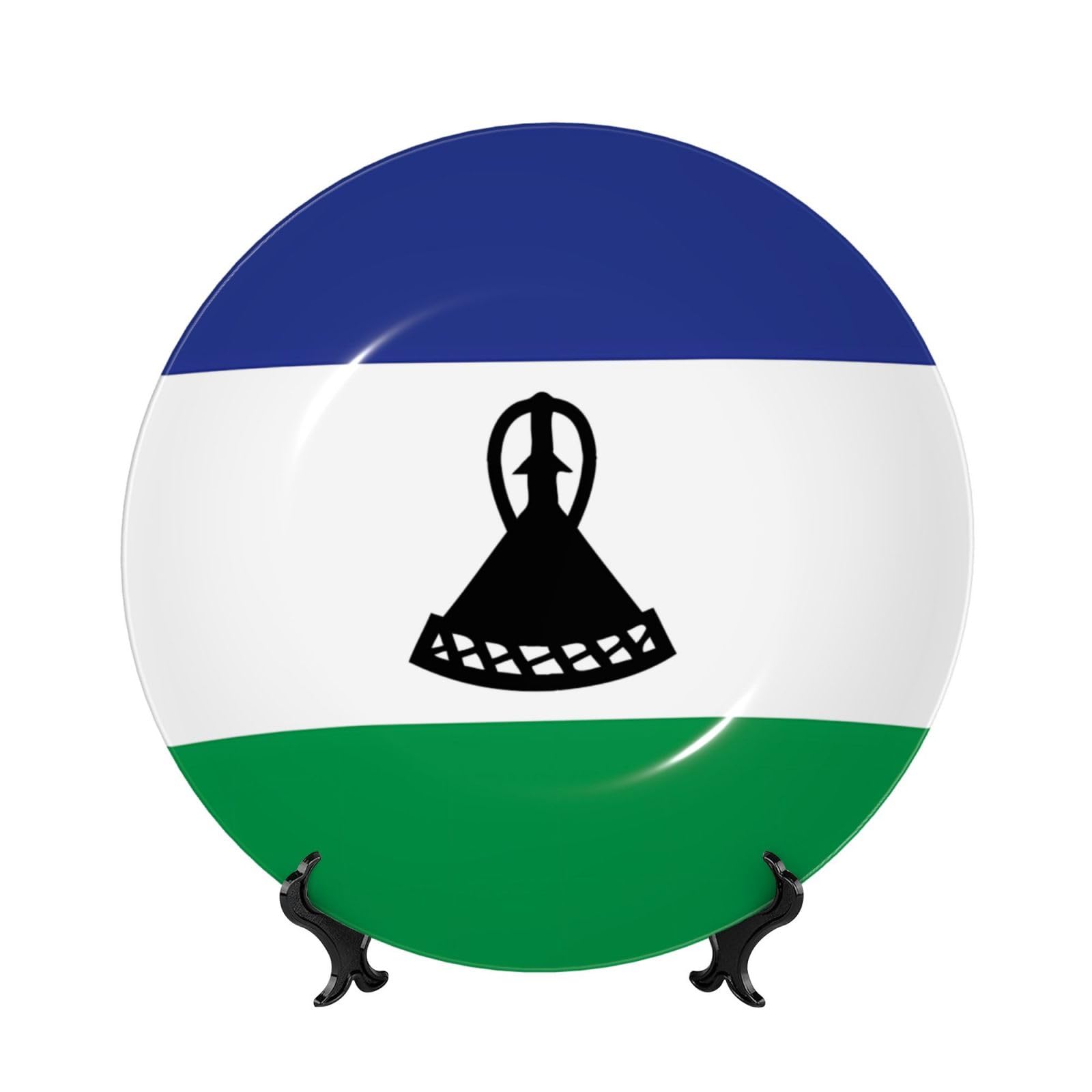 SXZVVBN Flag of Lesotho Bone China Decorative Plate Art with Stand Removable Adhesive Hanging for Home Office 7in