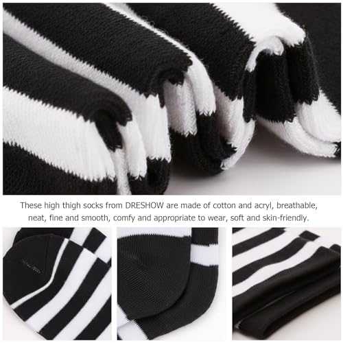 Image of AQOKKA Extra Long Thigh High Socks for Women Striped Over Knee Thigh Socks Long Boot Thigh High Stockings Leg Warmers