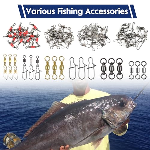 image for AGOOL Fishing Swivels Terminal Tackle Kit, 175pcs Swivels Fishing Tack
