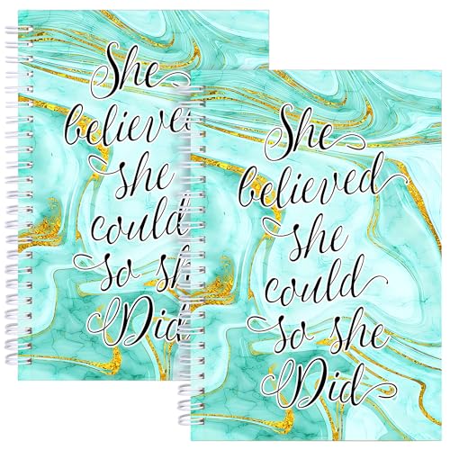 JOHSBYD 2Pcs Green Marble Spiral Notebook,Inspirational Quote Gift She Believed She Could So She Did Motivational Notebooks for Sister Friends Bestie (2Pcs She Believed Green)
