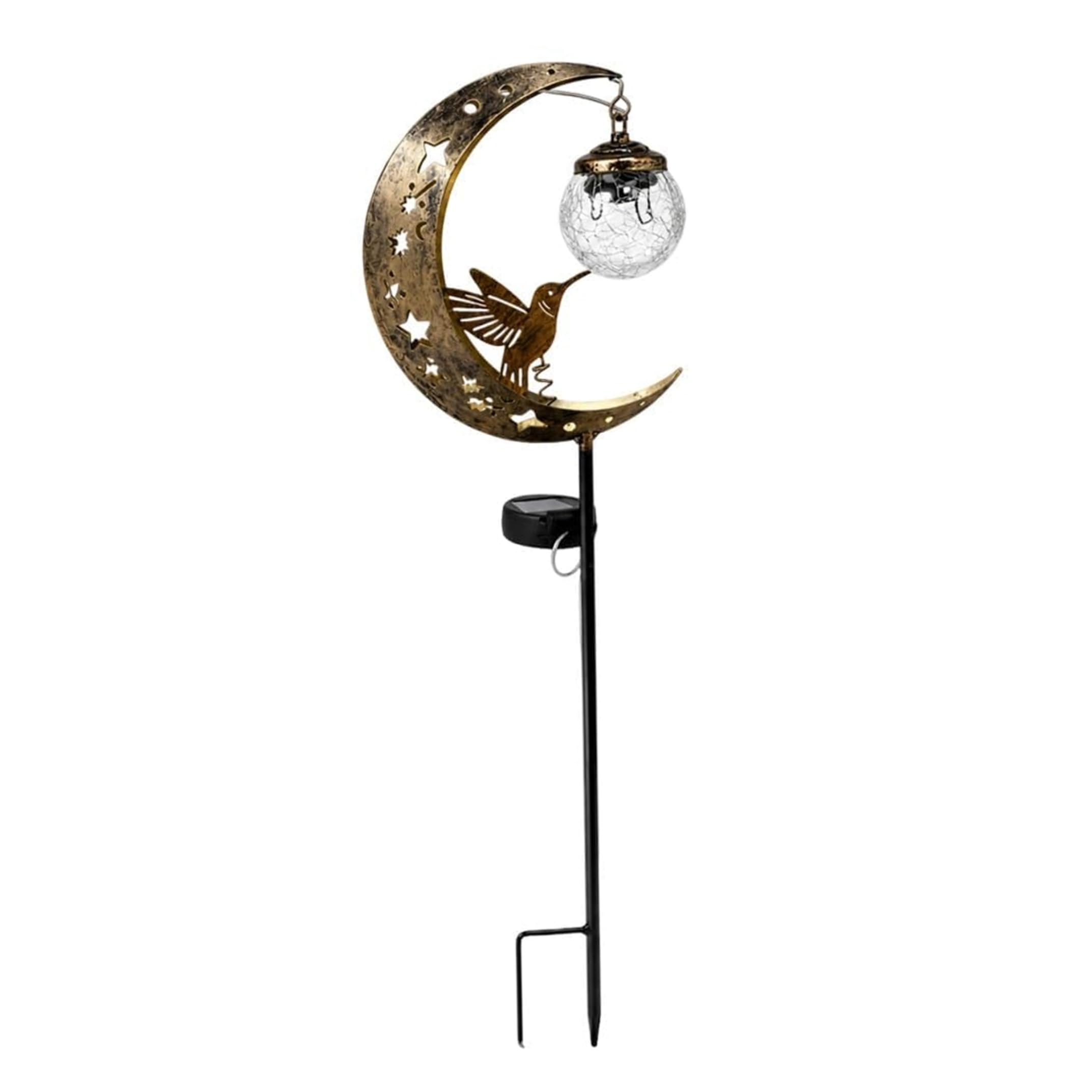 Bemonew Solar Garden Stakes, 33.5 Inch Metal Solar Hummingbird Lights Decorative Half Moon Lights Outdoor for Garden Lawn Yard