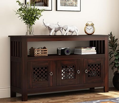Image of Wooden Sideboard Cabinet with Storage Doors | Modern Console Table for Living Room, Dining Room & Entryway | Multipurpose Buffet Cabinet (Walnut Finish)
