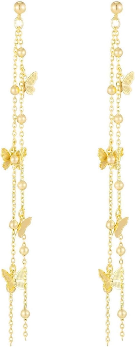 Gold Butterfly Tassel Earrings for Women Trendy Long Gold Butterfly Dangle Drop Earrings Prom Wedding Party Ear Jewelry Accessories for Her
