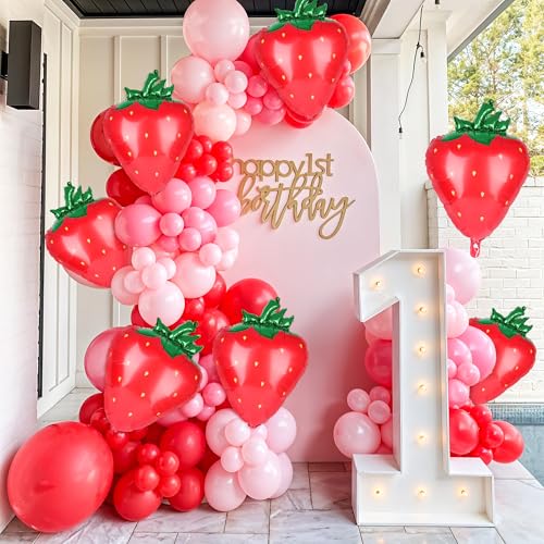 Image of Kriyokiaa 8 PCS Strawberry Balloons, 28 inch Berry First Foil Balloon Shortcake Birthday Decor Perfect for Strawberry Birthday Party Decorations, Baby Shower Decorations