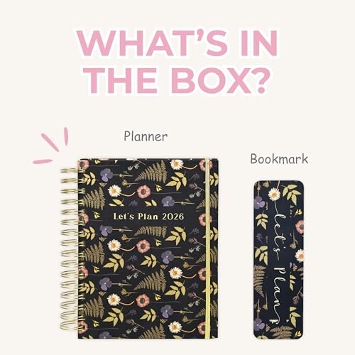 Image of Planner with Bookmark | Planner Set Includes A5 Journal (22x17 cm) 228 Pages | 120 GSM | 250+ Stickers | Bookmark with Cover Box (The Midnight Bloom Edition, Aesthetic Series)