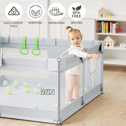 Julrrimg Laufstall Baby 120x120 cm - Laufgitter für Babies und Kleinkind, Baby Playpen, Kinderlaufstall, Grau