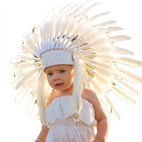 KARMABCN K06 De 5-8 ans Enfant/Enfant: plume de cygne blanche Coiffe 21 pouces. - 53,34 cm Cover