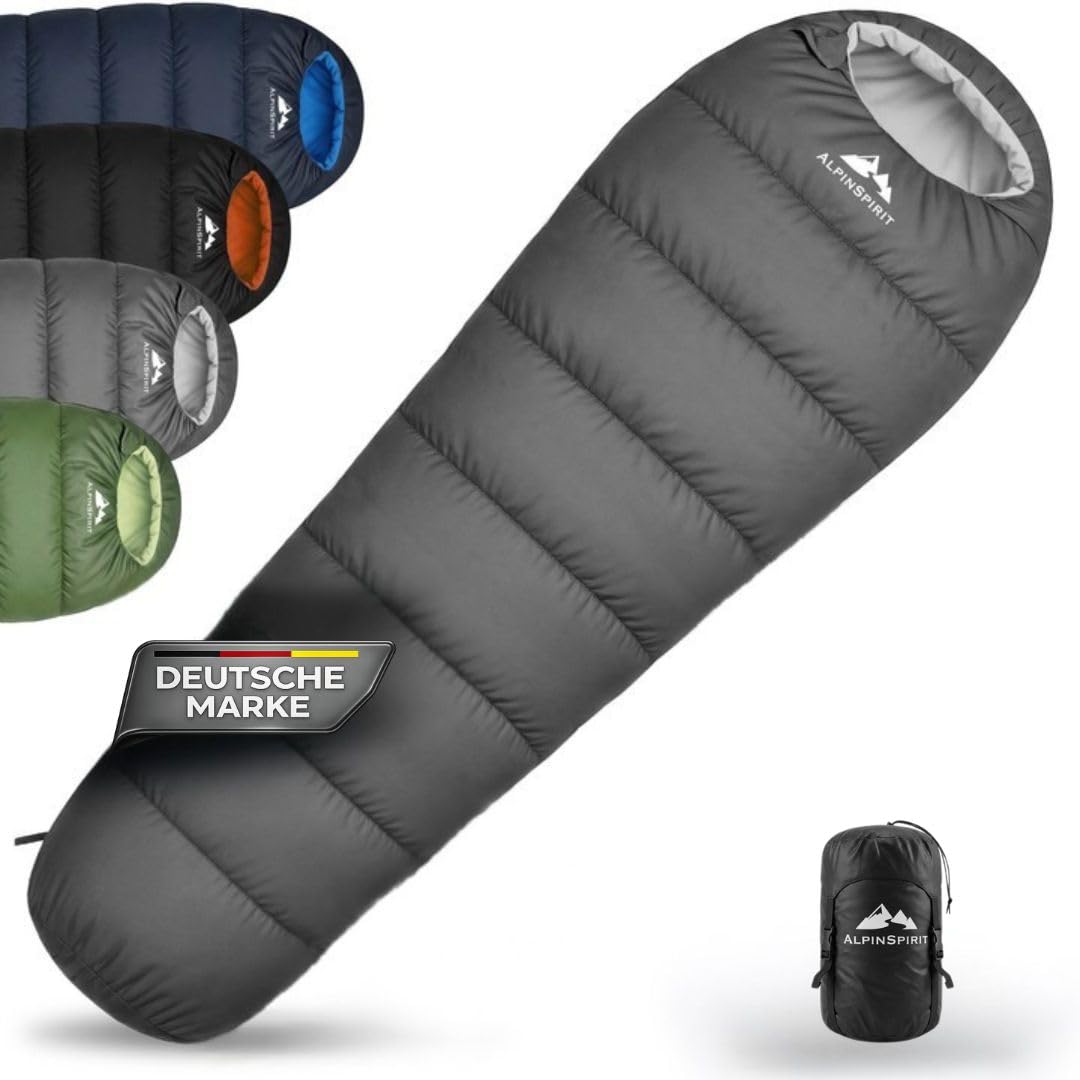 AlpinSpirit Schlafsack [Ultraleicht] 3 Jahreszeiten Sommer & Winter, kleines Packmaß, Komfort, 210x75 cm, leicht & kompakt für Outdoor, Camping, Hiking & Festival, Mumienschlafsack