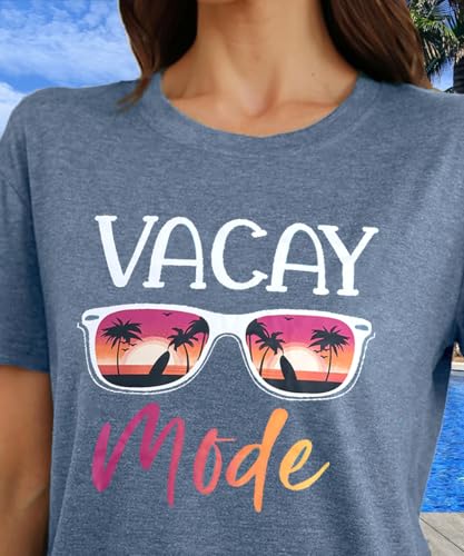 Image of Vacay Mode T Shirts for Women Summer Beach Hawaii Vacation Short Sleeve Tops Holiday Cruise Getaway T Shirts