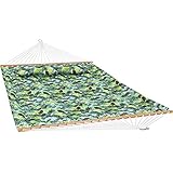 Sunnydaze 2-Person Quilted Printed Fabric Spreader Bar Hammock and Pillow - Large Modern Cloth Hammock with Metal S Hooks and Hanging Chains - Heavy Duty 450-Pound Weight Capacity - Tropical Greenery