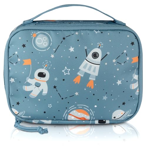 TA Trend Atelier bolsa térmica infantil, bolsa de almuerzo, mini bolsa isotérmica para cosméticos, medicamentos, tentempiés - 1,5 l (Azul-Espacio)