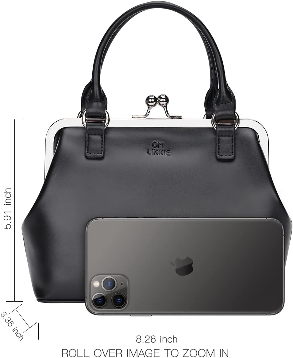GM LIKKIE Kiss Lock Purses and Handbags, Vintage PU Leather Clutch Purses for Women, Top Handle Evening Handbag - Image 3