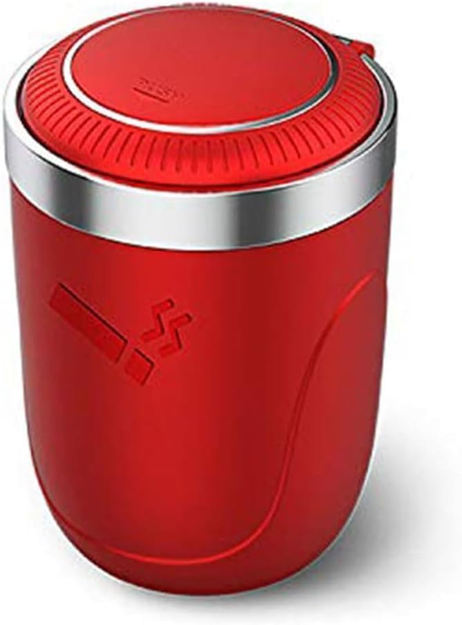 ZHAOWLI Cenicero de Coche para Nissan Almera Pulsar Tiida Versa Latio Sunny Logan Express, Desmontable y Portátil Cenicero con Luz LED y Tapa Cenicero Sin Humo,C-Red