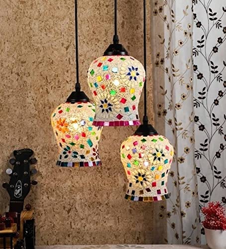 B D light 3D 3 Light Hanging Mosaic 3L Ceiling Lamp For Bedroom/Living Room/Restaurants/Indoor And Outdoor (Multi Color)