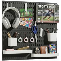 Keepo Peg Board Wall Organizer – Plastic Pegboard Panels, Modular Peg Board Storage System for Home Office, Craft Room, Gaming Setup (Black, 22″×22″)