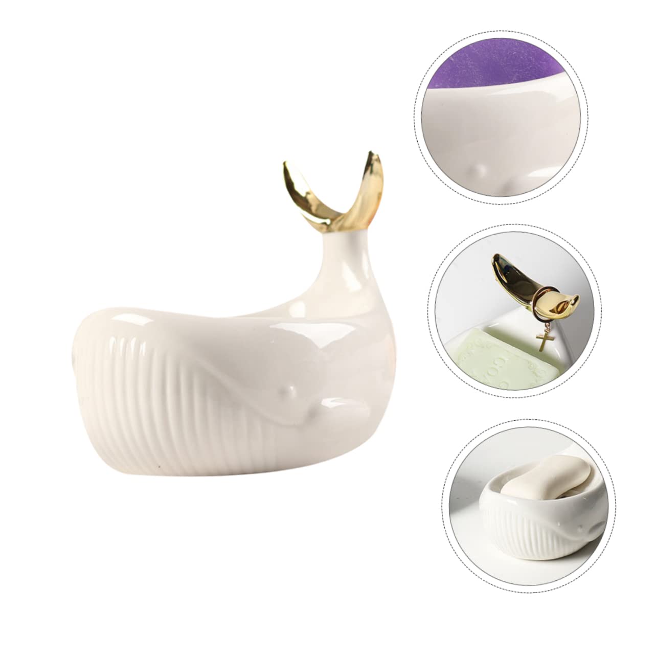 Portasapone Da Bagno in Ceramica a Forma Di Cetaceo Nordico, Scatola Di Sapone Drenante Elegante Con Gancio Per Piccoli Oggetti, Design Pratico Per Bagno e Wc, Bianco