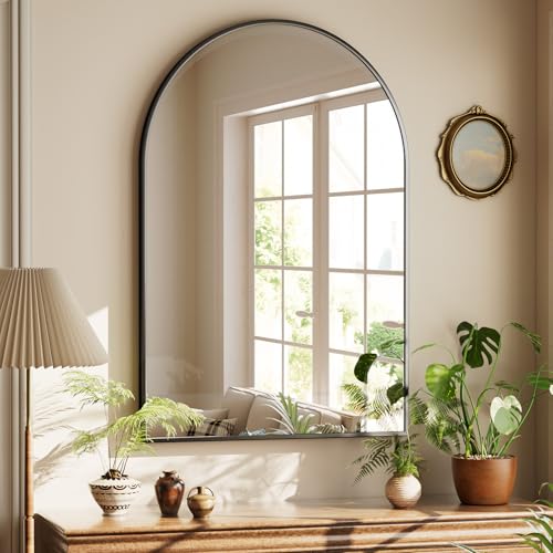 Image of HARRITPURE Arched Bathroom Mirror - 30 inchx48 inch Black Large Wall Mounted Vanity Mirror Aluminum Alloy Frame Arch Wall Mirror for Living Room, Bedroom, Entryway