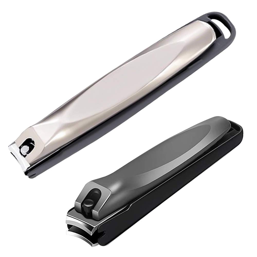 (Silver Black) - nail cutters, 100% Medical Grade Stainless Steel No Splash Professional Fingernail And Toenail Cutter Trimmer Set ,2PCS Sharp nail cutters for Men And Women (Silver Black)