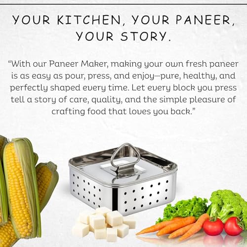 Image of Stainless Steel Paneer Maker with Press Lid and Strainer Box - Square Paneer Mould for Homemade Paneer & Tofu, Perforated Drainage Design, Reusable Press Container for Kitchen Use