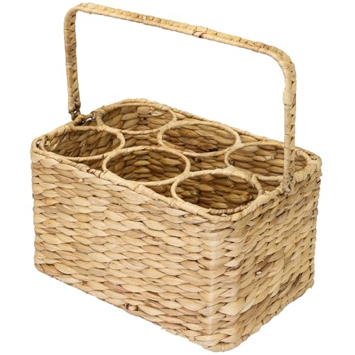 HMF Borsa Porta Bottiglie Acqua, Portabottiglie intrecciato en giacinto d'acqua con 6 Scomparti per Bottiglie da 1.5L | 32 x 22 x 18 cm