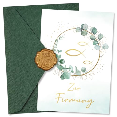 Luckeey Firmung Geschenke, Firmung Karte mit Umschlägen, Grußkarten mit Fischdekoration Eukalyptusblattring Glückwunschkarten Firmung Deko, Geschenken Karten Firmung Junge Mädchen