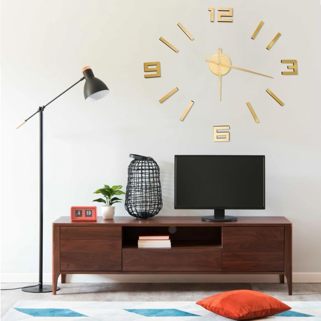 AJJHUUKI Decor-Clocks-Wall Clocks-3D Wall Clock Modern Design Gold 100 cm XXL