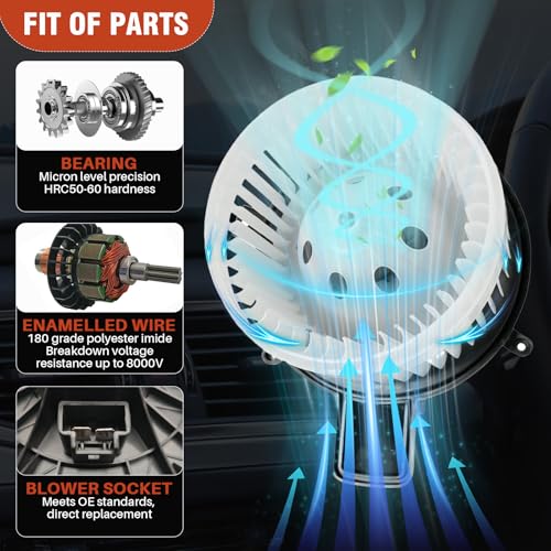 Image of Front Heater Blower Motor fit for Chrysler Town & Country 2008-2016, for Dodge Grand Caravan 2008-2020, Durango 2011-2021, for Jeep Grand Cherokee 2011-2021, Replace OE# 700216, 68029719AB